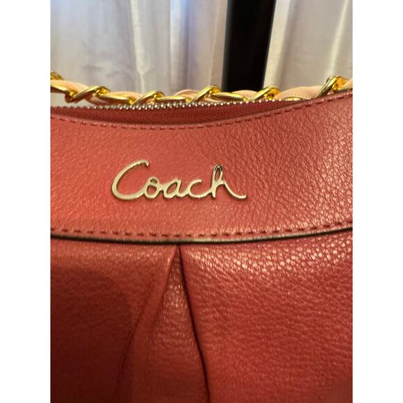 Coach F15512 Pink Madison Gathered Leather Hobo Shoulder Bag Gold Chain - Picture 8 of 13